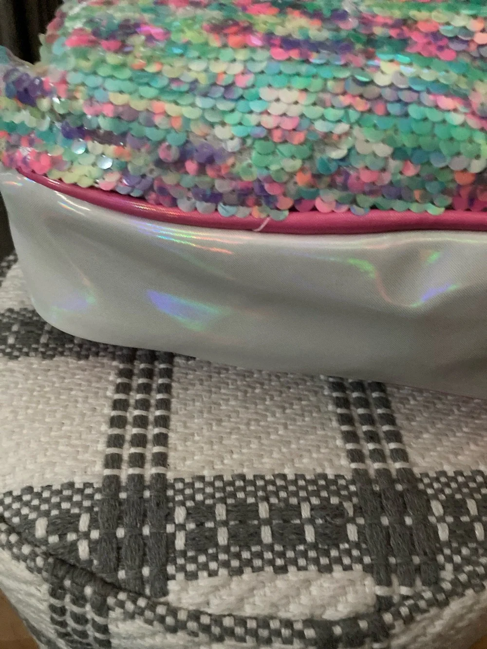 Justice Iridescent White & Pink Sequin Kids Backpack